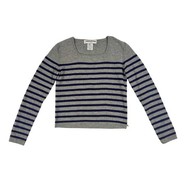 Sonia Rykiel Wool Stripe Sweater Gray Navy Paris Knit Italy 90s Y2K Small - Picture 1 of 7
